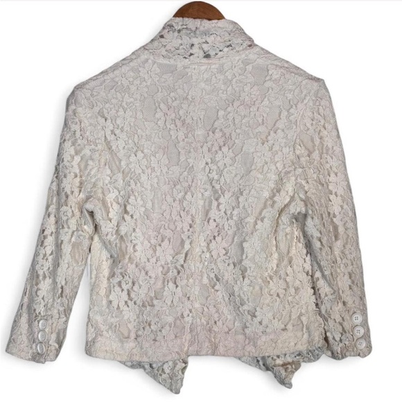 Gibson Ivory Lace Open Front Cropped Blazer Jacket Size Medium Romantic Layering - Picture 3 of 6
